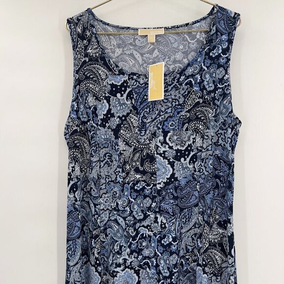 Michael Kors Plus Arabesque Paisley Navy Blue Sleeveless Maxi Sun Dress 2X NWT - Picture 4 of 13